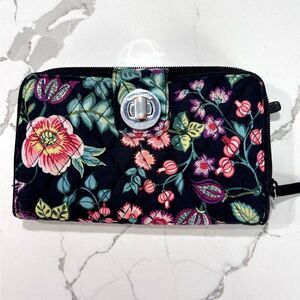 Vera Bradley | Victorian Vines RFID Turnlock Wallet Womens Floral Black …